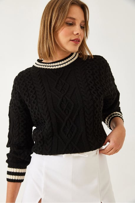Pullover mit Rundhals und Dobby-Strickmuster mit Rippdetails - Image 3