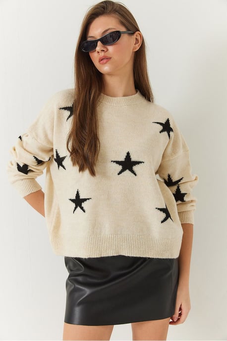 Sternmuster Acryl Rundhals Pullover - Image 3