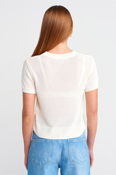 Damen Rippstrick Rundhals Kurzarmpullover - Image 2
