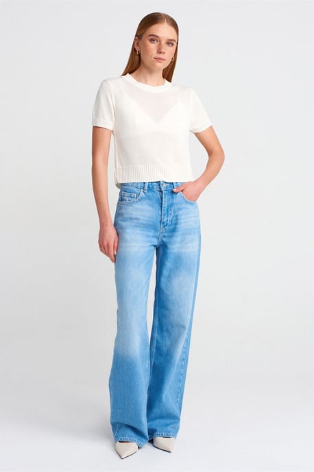 Damen Rippstrick Rundhals Kurzarmpullover - Image 3