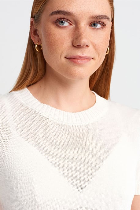 Damen Rippstrick Rundhals Kurzarmpullover - Image 4