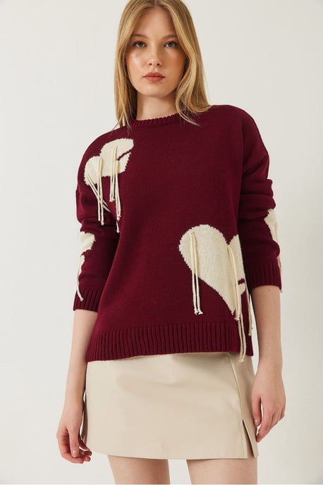 Rüschendes Herzmuster Rundhals-Pullover - Image 2