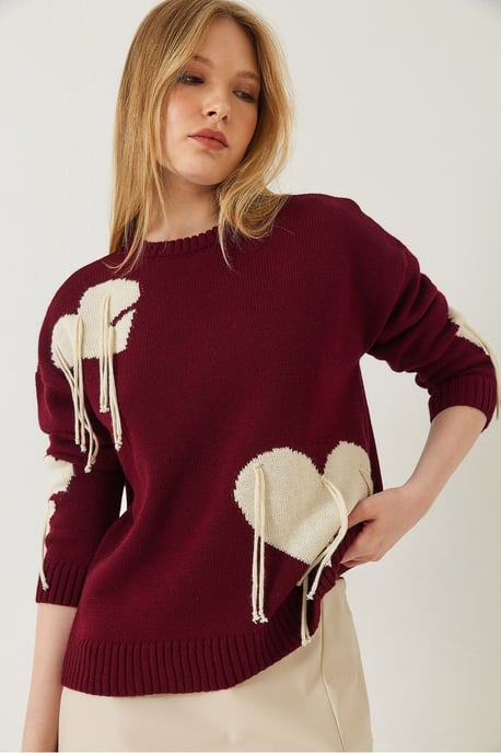 Rüschendes Herzmuster Rundhals-Pullover - Image 3