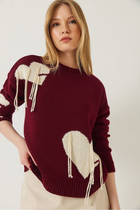 Rüschendes Herzmuster Rundhals-Pullover - Image 4