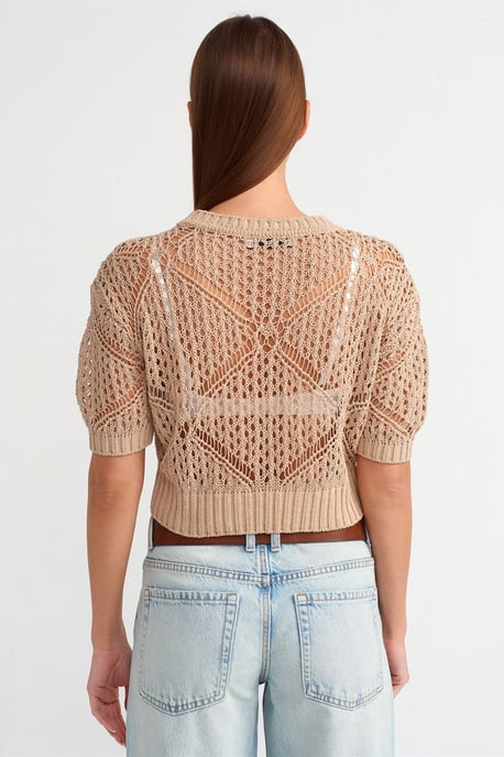 Damen Strukturierter Kurzpullover mit Rundhalsausschnitt - Image 2