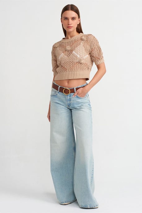 Damen Strukturierter Kurzpullover mit Rundhalsausschnitt - Image 4