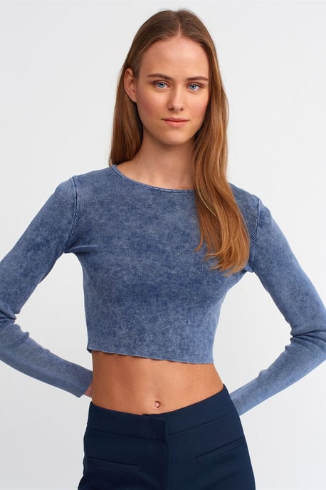 Damen Rippstrick Crop Crew Neck Pullover - Image 1