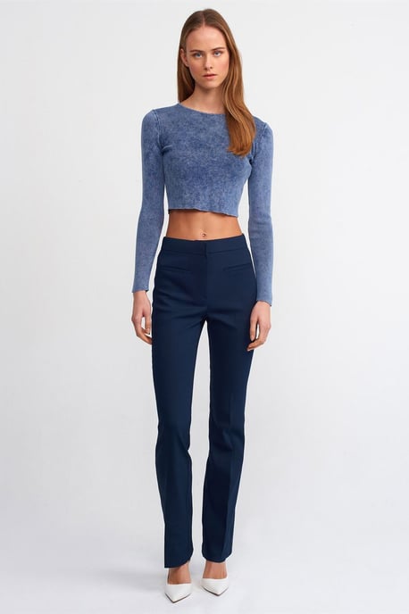 Damen Rippstrick Crop Crew Neck Pullover - Image 3