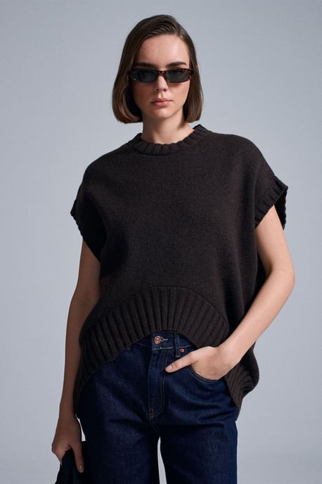 Übergroßer gerippter Strickpullover-Weste - Image 1