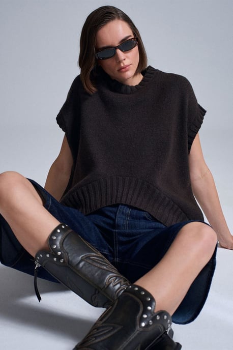 Übergroßer gerippter Strickpullover-Weste - Image 2