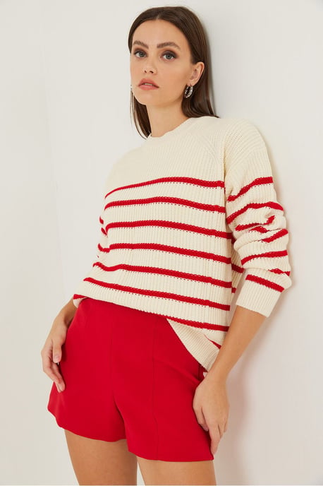 Gestreifter Rundhals-Strickpullover - Image 2