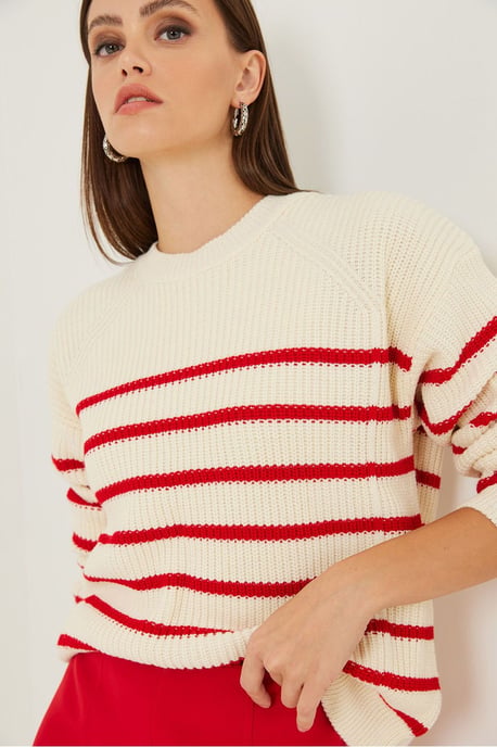 Gestreifter Rundhals-Strickpullover - Image 3