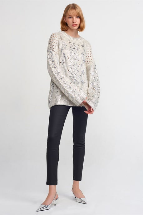 Oversized Kabelstrick Rundhals-Pullover - Image 3