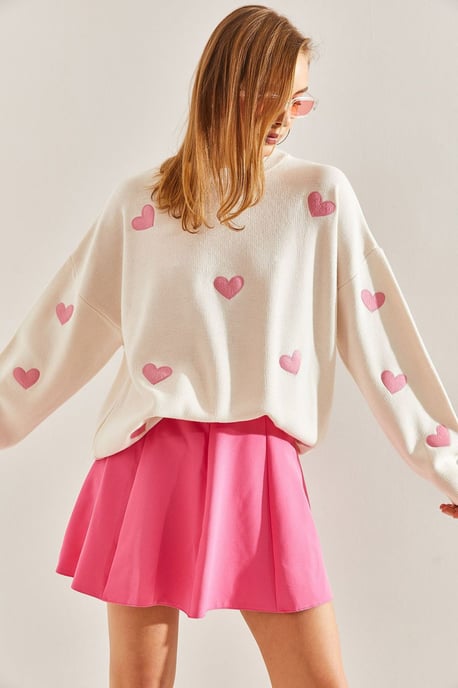 Herz-Muster Rundhals Strickpullover - Image 3