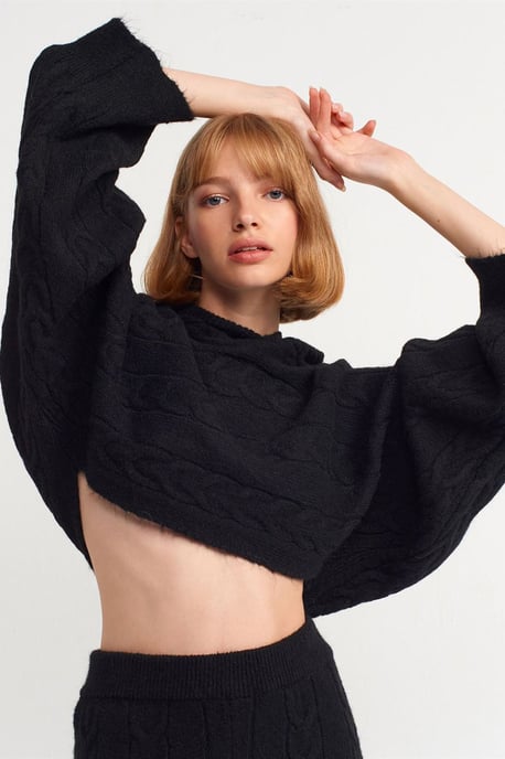 Oversized Kabelstrick Cropped Kapuzenpullover - Image 1