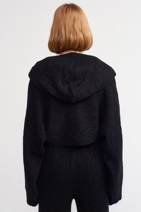 Oversized Kabelstrick Cropped Kapuzenpullover - Image 2