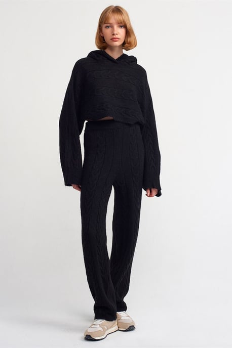 Oversized Kabelstrick Cropped Kapuzenpullover - Image 4