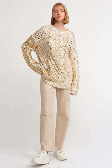 Oversized Kabelstrick-Pullover mit Rundhalsausschnitt - Image 3