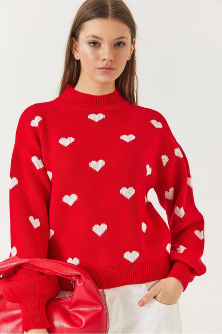 Bianco Lucci Rundhals-Sweatshirt mit Herzmuster, entspannte Passform - Mehrfarbig - Image 2