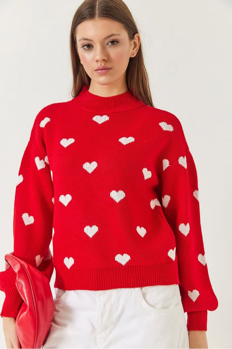 Bianco Lucci Rundhals-Sweatshirt mit Herzmuster, entspannte Passform - Mehrfarbig - Image 3