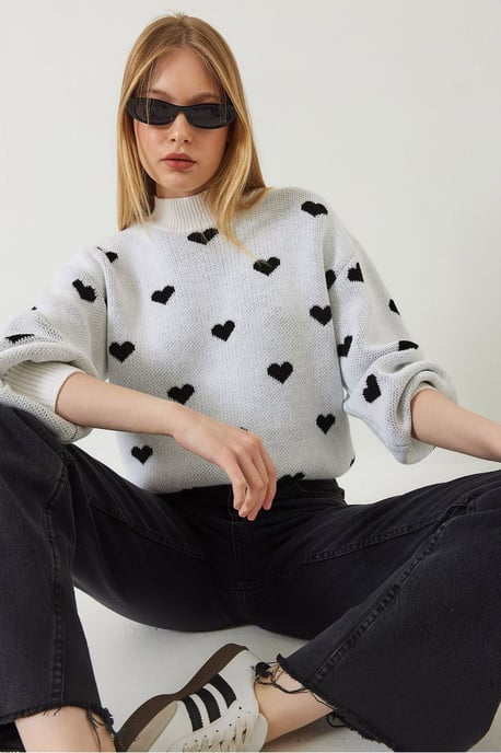 Herz-Muster Rundhalsausschnitt Relaxed Fit Pullover - Image 2