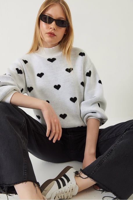 Herz-Muster Rundhalsausschnitt Relaxed Fit Pullover - Image 3