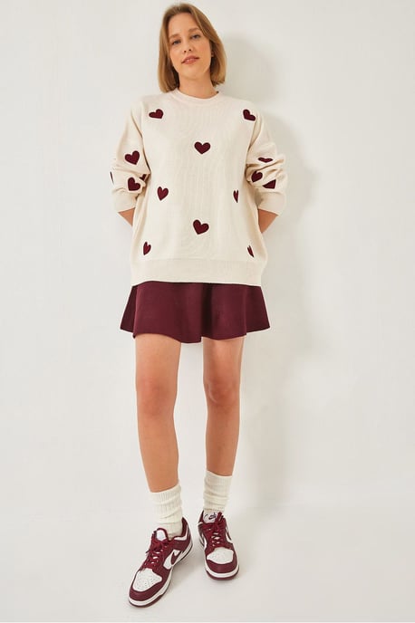 Herz-Muster Rundhalsausschnitt Strickpullover - Image 1
