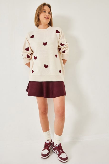 Herz-Muster Rundhalsausschnitt Strickpullover - Image 2