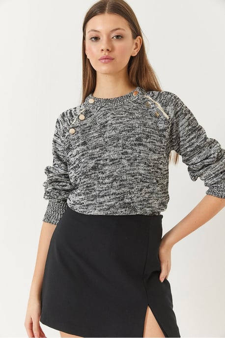 Strickpullover mit Rundhalsausschnitt und Knöpfen - Image 2