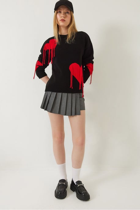 Rüschen-Herz-Muster Rundhals-Pullover - Image 2