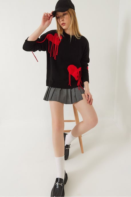 Rüschen-Herz-Muster Rundhals-Pullover - Image 3