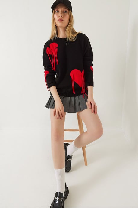 Rüschen-Herz-Muster Rundhals-Pullover - Image 4