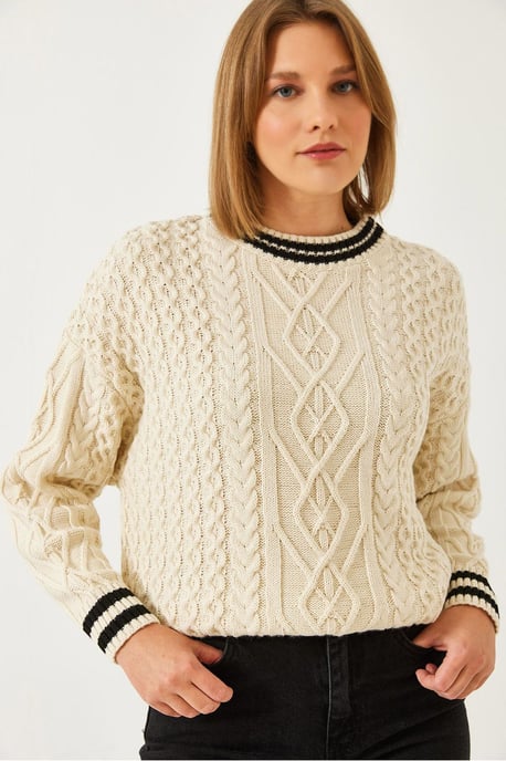 Crewneck-Dobby-Strickpullover mit Rippendetail - Image 1