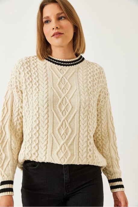 Crewneck-Dobby-Strickpullover mit Rippendetail - Image 2