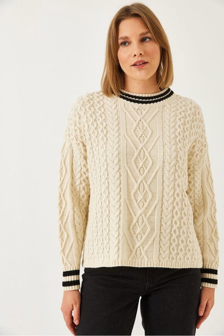 Crewneck-Dobby-Strickpullover mit Rippendetail - Image 3
