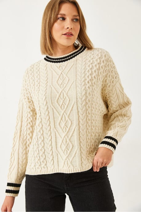 Crewneck-Dobby-Strickpullover mit Rippendetail - Image 4