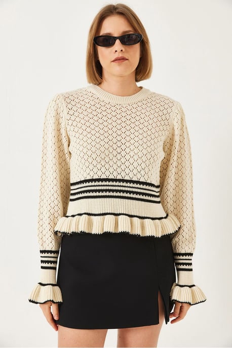Rippstrick-Baklava-Muster Rundhals-Crop-Pullover - Image 2