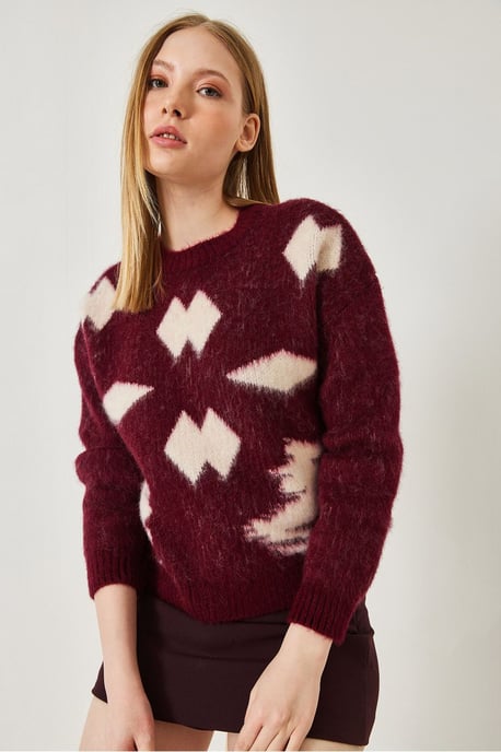 Gemusterter Rundhalsausschnitt Rippstrickpullover - Image 2