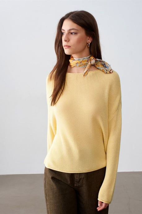 Damen Rippstrick Boot Neck Pullover - Image 1