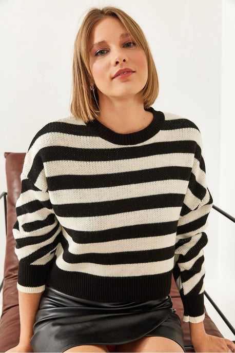 Übergroßer gestreifter Crop-Pullover - Image 3