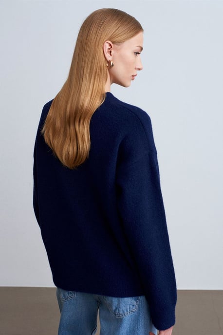 Damen Unifarbener Rundhals-Rippstrickpullover - Image 2