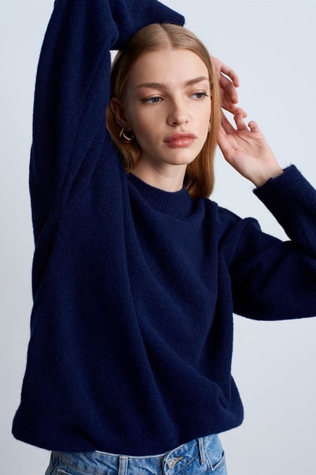 Damen Unifarbener Rundhals-Rippstrickpullover - Image 4