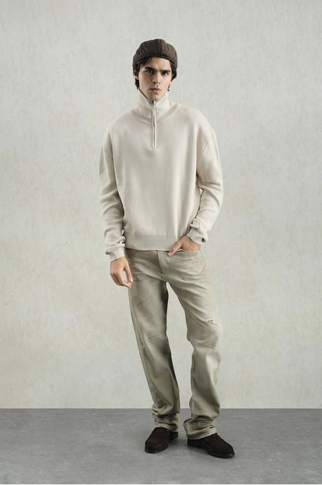 Rippstrickpullover mit Reißverschlusskragen - Image 1