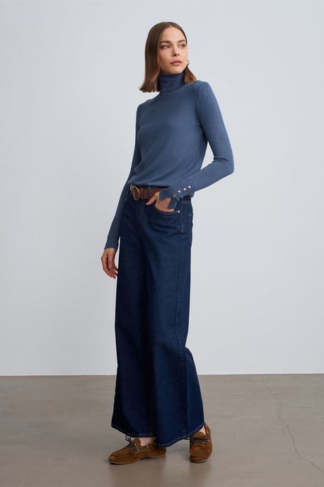 Damen Rollkragen Strickpullover mit Knöpfen - Image 4