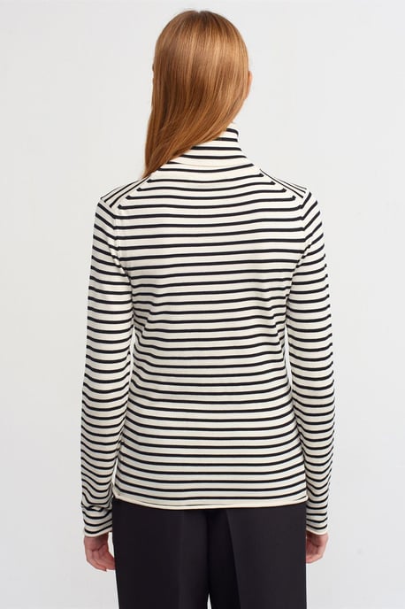 Gestreifter Rippstrick-Turtleneck-Pullover für Damen - Image 2