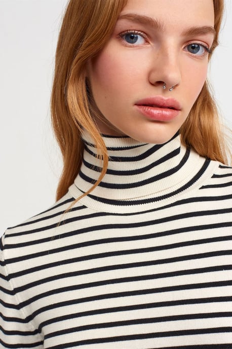 Gestreifter Rippstrick-Turtleneck-Pullover für Damen - Image 4