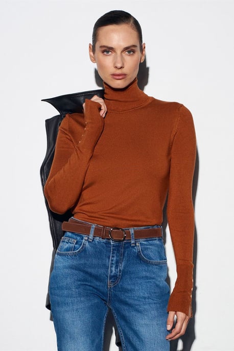 Damen Rollkragen Strickpullover mit Knöpfen - Image 3