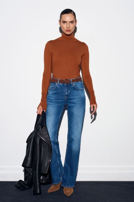Damen Rollkragen Strickpullover mit Knöpfen - Image 5