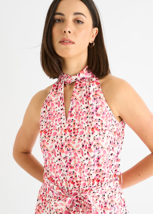 Rosa Jumpsuit mit Blumenmuster und Neckholder-Ausschnitt - Image 2