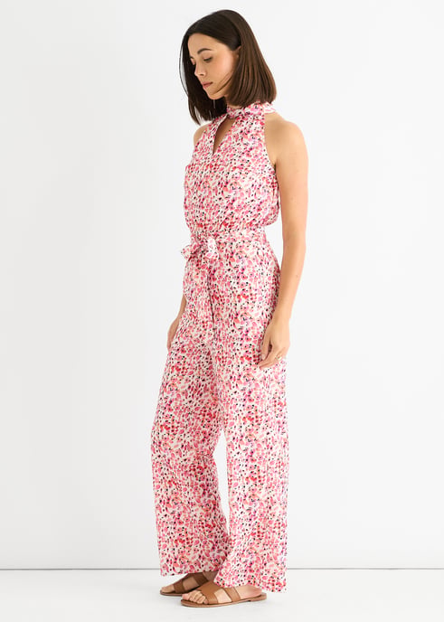 Rosa Jumpsuit mit Blumenmuster und Neckholder-Ausschnitt - Image 3